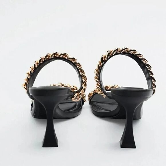 ZARA CHAIN TRIM HEELED SANDALS - Picture 5 of 5